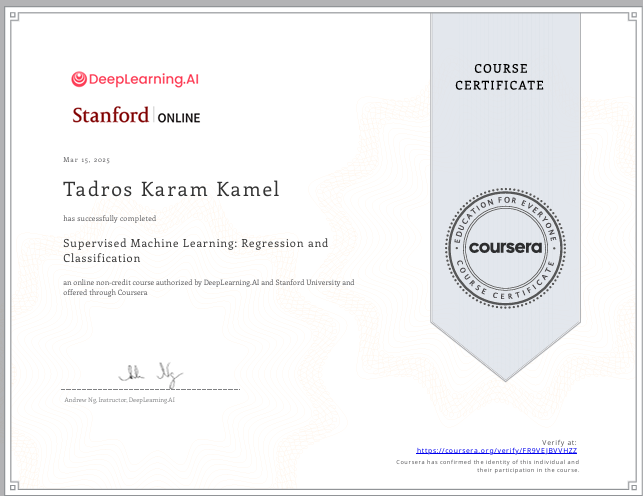 Supervised Machine Learning Certification